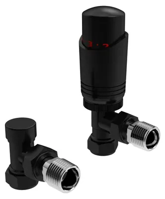 Thermostat-Heizkörperventil, Winkel, matt schwarz, 2er-Pack