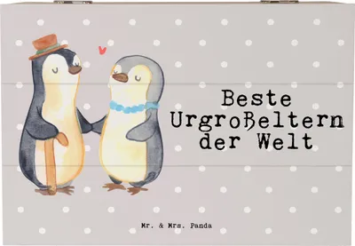 Produktbild von Mr. & Mrs. Panda Box Pinguin Beste Urgroßeltern der Welt 22 x 15 cm - Grau Pastell - Geschenk, Geschenkidee, Geburtstag, Opa, Aufbewahrungsbox Holz, Oma, Geschenkbox, Ur