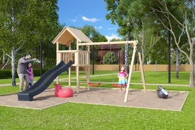 Produktbild von Karibu Spielturm Lotti Satteldach + Rutsche + Doppelschaukel