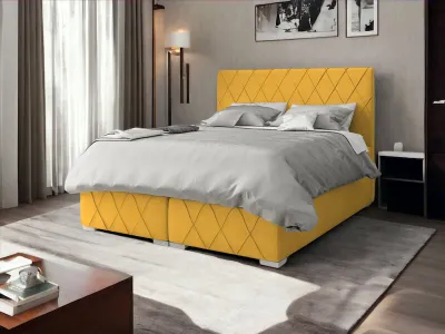 Produktbild von Boxspringbett GENESIS 160 x 200 cm Amor Velvet 09 Gelb  Bett mit zwei Bettkästen und Matratze,Komplett-Set mit Topper, Doppelbett, Polsterbett