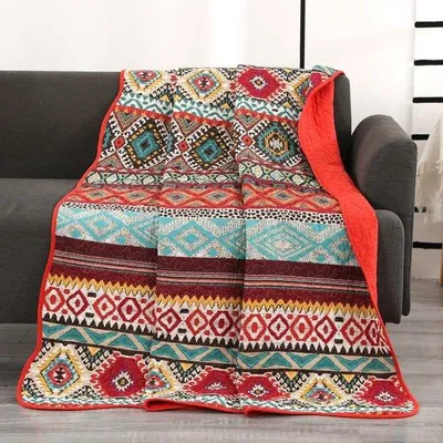 Produktbild von Ibenzoa® Baumwoll-Tagesdecke (Sprei) – gestepptes Boho-Design für Einzelbett & Sofa, bunt, 150 x 200 cm, 100% Baumwolle, bis 30°C waschbar