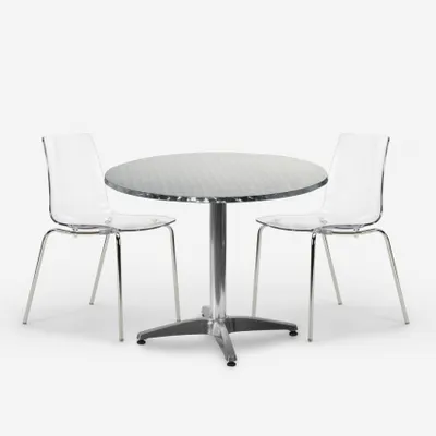 Produktbild von Garten-Set mit 2 modernen Stühlen und rundem Tisch 70cm aus Stahl Remos - Transparent