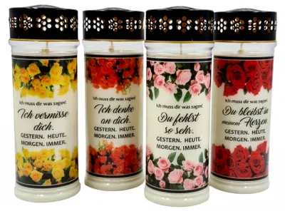 Produktbild von 4er SET Premium 7 Tage Design Grablicht "ROSES"