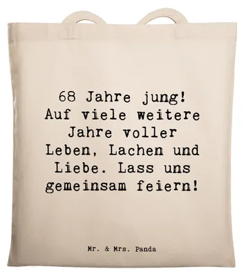 Produktbild von Mr. & Mrs. Panda Schultasche Spruch 68. Geburtstag Freude - Transparent - Geschenk, Familie, Happy Birthday, Wertschätzung, Tasche, Shopping, herzlicher Wunsch, Tote Bag