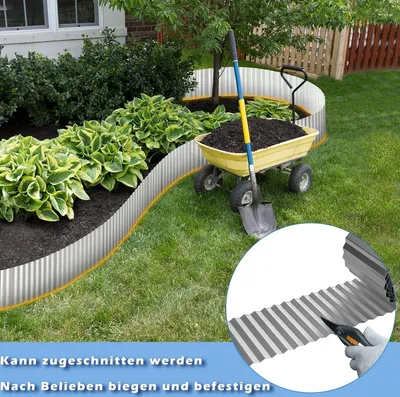 Obrázok produktu pre QEENTOE 20 metrová flexibilná ohraničovacia hranica pre záhony, dekoratívne ohraničenie záhrad, výška 15 cm, palisádová hranica, hrana na kosenie, strieborná farba, 4 kusy