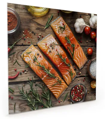 Produktbild von Küchenrückwand Spritzschutz Glas mit Motiv Lachsfilets 40 x 40 cm