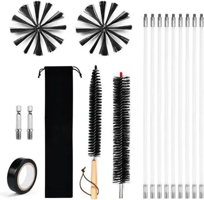 Productafbeelding van Schoorsteenborstel Set - Haard reiniger - Leidingen schoonmaken - Flexibele stangen - 17 stuks - Wit