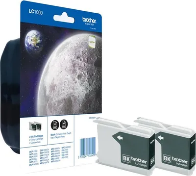 Obrázek produktu pro Brother LC1000BKBP2, Standardní výtěžnost, Černá, Inkoust na pigmentové bázi, 2 kusů, 500 str., Balení po dvou
