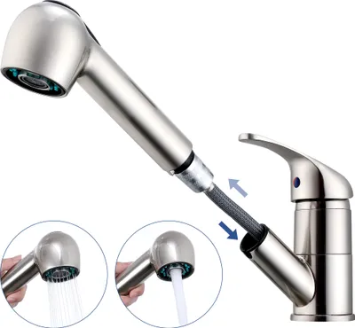 Produktbild von Homelody Wasserhahn Küche，Mischbatterie Küche für Dual-Spülbecken，Küchenarmaturen mit 2 Strahlarten Armatur mit Ausziehbarer Brause, Gebürstet