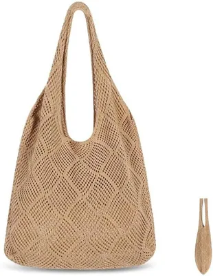 Immagine prodotto di Borsa da spiaggia all'uncinetto Ibenzoa® per donna – poliestere, 40x37x11 cm, materiale morbido e lavabile, tracolla di circa 27 cm, cuciture rinforzate