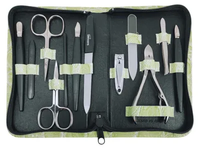 Produktbild von 12teiliges Solingen* Maniküre Set mit Leder-Etui Nagelpflege, Grün, Kroko