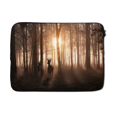 Produktbild von MuchoWow® Laptop Hülle 14 ZollWald - Hirsche - Sonne - Bäume - Winter - Natur - Tiere Laptoptasche - Laptoptasche - Stoßsicher - Schutzhaube