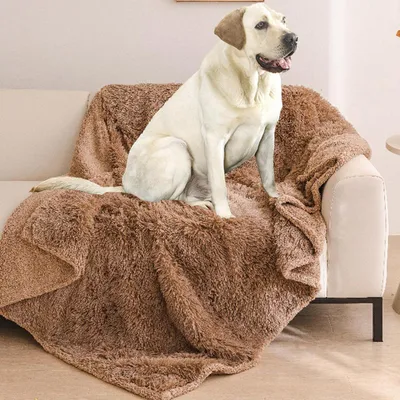 Image de Couverture imperméable pour chien, 100x120 cm, gris, beige, en sherpa