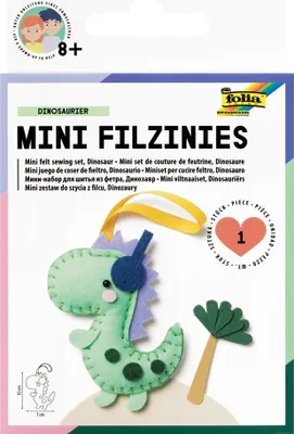 Produktbild von folia 52903 - Filz Nähset für Kinder-Mini Filzinie, Anhänger Dinosaurier, 12 teilig - Filznähset zur Herstellung eines selbstgenähten Anhängers