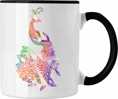Produktbild von Trendation - Pfau Tasse Polygon Geometrisch Grafik Geschenk für Pfau-Liebhaber (Schwarz)