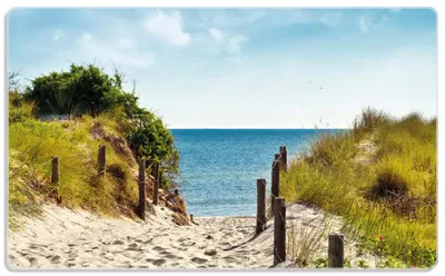 Produktbild von Wallario Frühstücksbrettchen aus Glas, je 14 x 23 cm, mit rutschfesten Füßen, Motiv Auf dem Sandweg zum Strand