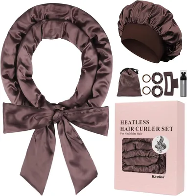 Image de Rouleaux de coiffure en satin, longueur 188 cm, ensemble de 9 pièces, pour un coiffage doux et des boucles parfaites