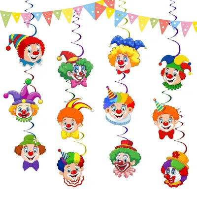 Image de 12 guirlandes de clowns, décorations tournoyantes pour carnaval et fêtes