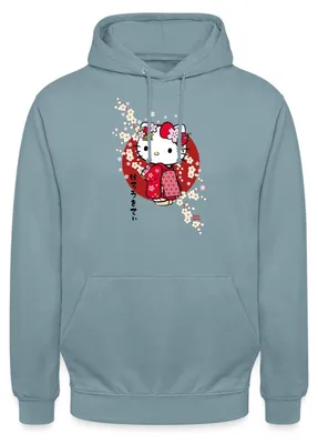 Produktbild von Spreadshirt Hello Kitty Japan Kimono Kirschblüten Uni Hoodie, 3XL, Nebelblau