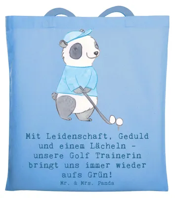 Produktbild von Mr. & Mrs. Panda Shopping Tasche Golf Trainerin Leidenschaft - Sky Blue - Geschenk, Golftechnik, Enthusiastin, Golfkunst, Geduld, Laptoptasche, Schultasche, Sportart, Uni
