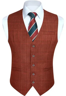 Obrázek produktu pro Pánská vesta, kariérka, formální styl, klasický střih, bavlna, vzor "hahnentritt" (kuřecí krok), vesty ke saku, velikost 4XL, barva oranžová