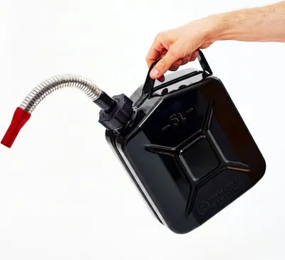Produktbild von BW® Kraftstoffkanister Metall Benzinkanister 5 Liter mit Schraubverschluss mit Ausgießer - Schwarz RAL 9005 - UN-Zulassung - Hergestellt in Europa
