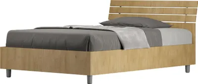 Produktbild von ITYHOME - Bett mit Bettkasten 120x190 schräges Kopfteil mit Holzlatten Eiche Natur Ankel