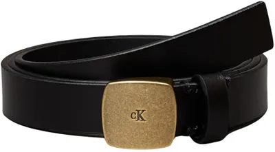 Imagen del producto de Cinturón de cuero para mujer Calvin Klein, diseño casual con hebilla plateada, 2,0 cm de ancho, color negro