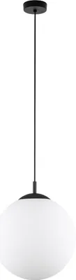 Produktbild von Hängeleuchte Glas Metall E27 rund Ø 35 cm H: max. 175 cm Schwarz Weiß Kugelschirm Modern Pendelleuchte