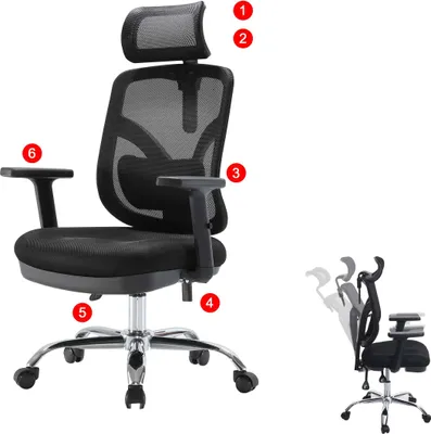 Image de SIHOO chaise de bureau chaise de bureau, ergonomique, appui-lordose réglable et accoudoir ~ noir