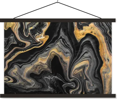 Produktbild von MuchoWow® Textilposter Marmor - Acryl - Gold - Luxus - Abstrakt 90x60 cm mit schwarzem Rahmen - Aufhängungssatz