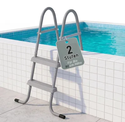 Produktbild von UISEBRT Eisen-Poolleiter 2 Stufen, rutschfeste Trittstufen, bis 130 kg Tragkraft, stabil für Gartenpools