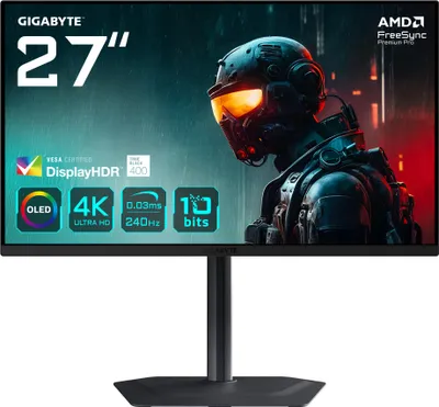 GIGABYTE MO27U2 OLED 4K UHD Gaming Monitor - 3840 x 2160, 240Hz, 0.03ms, 1000 cd/m², Display HDR True Black 400, HDMI 2.1, Displayport 1.4