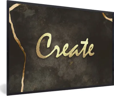 Produktbild von MuchoWow® Gerahmtes Poster Zitat - Kreativ - Gold - Schwarz 30x20 cm - Poster mit Schwarzem Bilderrahmen Wandposter Rahmen Foto Bilder - Kunstdruck - Bild-Poster