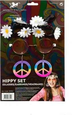 Produktbild von Hippie Accessoire Set - Ohrringe, Brille und Stirnband - Zubehör Set