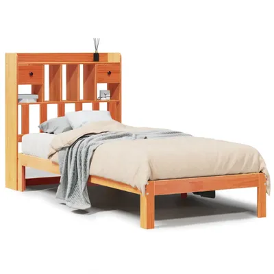 Produktbild von vidaXL Massivholzbett mit Regal ohne Matratze Wachsbraun 75x190 cm
