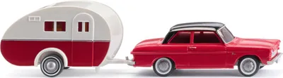 Produktbild von Wiking PKW Ford Taunus 12M mit Wohnwagen rot-weiß 020203