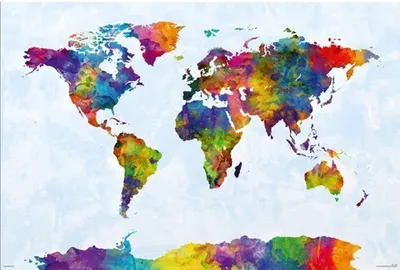 Immagine prodotto di Mappe - Mappa del mondo acquerellata - Poster con mappa del mondo - Dimensioni 91,5x61cm