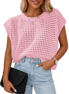 Immagine prodotto di Top da donna Chicrise, maniche corte, tessuto a rete, modello ampio, maglia a rete estiva