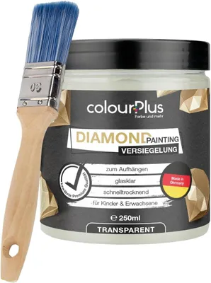Produktbild von colourPlus Diamond Painting Versiegelung 250 ml inkl. Pinsel – hochtransparente Fixierung, glasklar trocknend, Staubschutz & Glanzeffekt