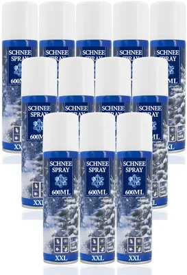 Produktbild von 12x Kunstschnee - Spraydose mit Dekoschnee - Schneespray Weihnachten - Sprühschnee Snowspray Fensterspray Schnee Spray Deko Schnee 600ml
