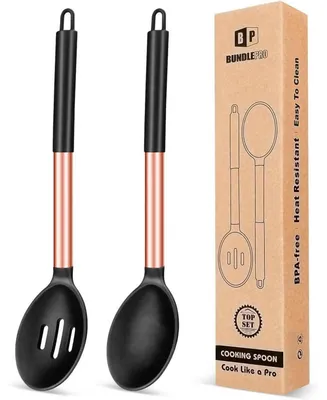Productafbeelding van Silicone spatels, set van 2, roze goud/zwart, antiaanbaklaag, hittebestendig