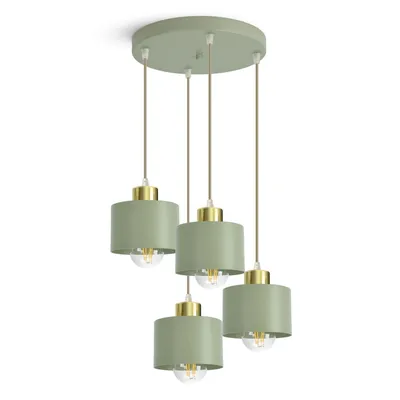 Zdjęcie produktu dla LUXOLAR 4-płomienowa lampa wisząca w kolorze szałwiowej zieleni i złota – lampa wisząca LED z regulacją wysokości E27, nowoczesna lampa sufitowa nad stołem do jadalni, kuchni