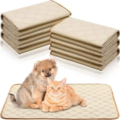 Immagine prodotto di Tappetino da addestramento per cani - Rivestimento antiscivolo - Idrorepellente - 6 pezzi - Beige - 18 x 24 pollici