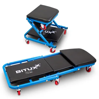 Produktbild von Bituxx Werkstatt-Rollbrett Werkstattliege Montageliege Montagerollbrett Sitz als Liege oder Werkstatthocker / Klappsitz verwendbar MS-17063