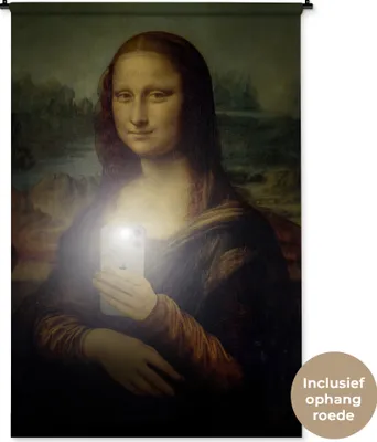 Produktbild von MuchoWow® Wandteppich Wandbehang Mona Lisa - Telefon - Da Vinci 120x180 cm Tapisserie Dekoration Wandtuch - Schlafzimmer - Dekorationen für das Haus