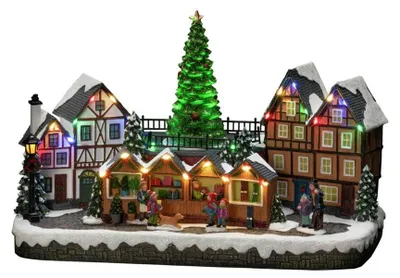 LED Weihnachtsmarktszene mit Musik, 28 LEDs, 4,5 V