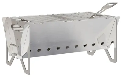 Image de vidaXL Foyer de camping 42 x 22 x 18 cm en acier inoxydable argenté