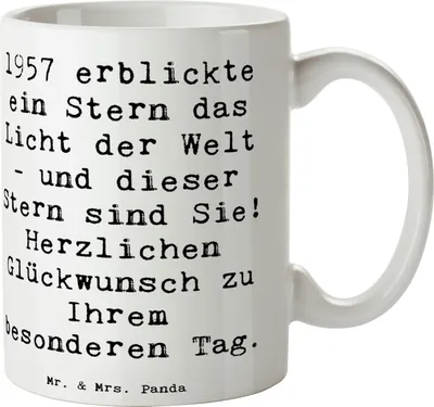 Produktbild von Mr. & Mrs. Panda Kaffeebecher Spruch 1957 Geburtstag Stern - Weiß - Geschenk, Happy Birthday, Erinnerungen, Geschenkidee, Tasse, Henkelpott, Glückwunsch, bedruckt, Alter