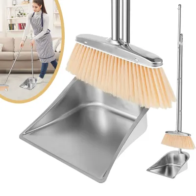 Produktbild von Besen und Kehrschaufel Set mit Langem Stiel 114 cm Edelstahl, Einstellbar